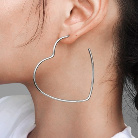 Exaggerated Stainless Steel Heart Hollow Stud Earrings