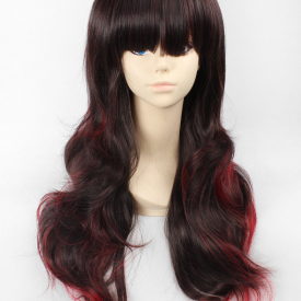 Mixed Color Long Full Bang Wavy Synthetic Cosplay Wig