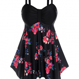 Plus Size Floral Handkerchief Modest Tankini Swimwear