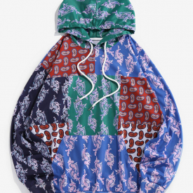 Mens ZAFUL Paisley Patchwork Print Hoodie White