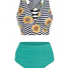 Sunflower Zig Zag Criss Cross Tummy Control Tankini Swimwear