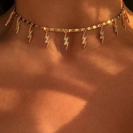 Rhinestone Lightning Shape Charm Choker Necklace