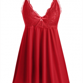 Plus Size Lace Insert Cami Babydoll Set