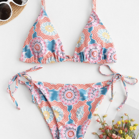 ZAFUL Tie Side Boho Print Cami Bikini Swimwear White