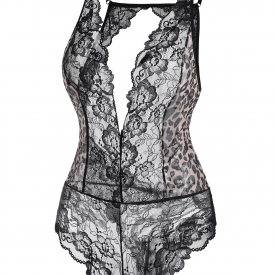 Plus Size Leopard Lace See Thru Cutout Cami Teddy