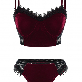 Plus Size Lace See Thru Velvet Longline Lingerie Bra Set