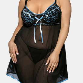 Plus Size Lingerie Sheer Mesh Babydoll Set