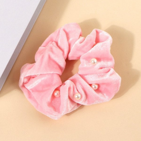 Faux Pearl Velour Elastic Fabric Scrunchie