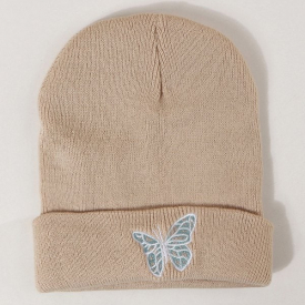 Embroidered Butterfly Pattern Elastic Knitted Hat