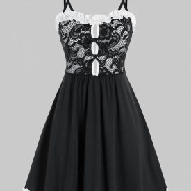 Plus Size Lace Frilled Sexy Lingerie Babydoll with G-string Set