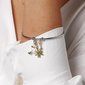 Christmas Tree Snowman Handmade Bangle Bracelet