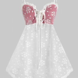 Plus Size Lace Christmas Snowflake Lace-up Lingerie Babydoll Set