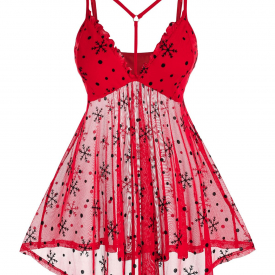 Plus Size Mesh Christmas Snowflake Sexy Lingerie Babydoll Set