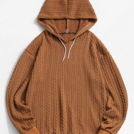 ZAFUL Drawstring Jacquard Hoodie Sweater M Coffee
