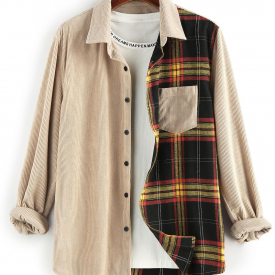 ZAFUL Plaid Panel Button Up Corduroy Shirt Xl Light coffee