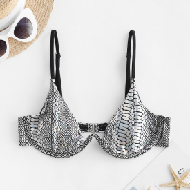 ZAFUL Metallic Snakeskin Monowire Bikini Top White