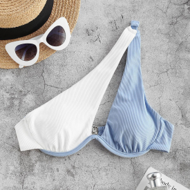 ZAFUL  Cutout One Shoulder Colorblock Monowire Bikini Top S Light blue