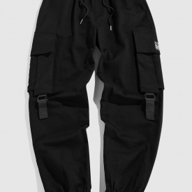 ZAFUL Men’s ZAFUL Streetwear Letter Patch Plain Cargo Techwear Pants Xl Black