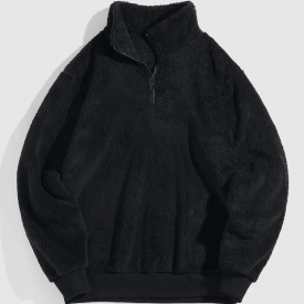 Mens ZAFUL Solid Color Polar Fluffy Sweatshirt Xl Black