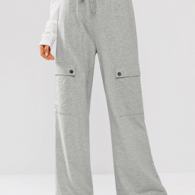 ZAFUL Cargo Pockets Drawstring Wide Leg Pants M Light gray