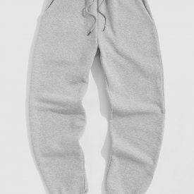 Fleece-lined Solid Color Jogger Sweatpants S Light gray