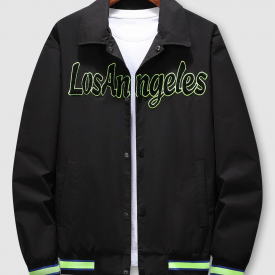 Los Angeles Embroidery Snap Button Jacket S Black