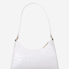 Solid Colored Underarm Embossing Baguette Bag White