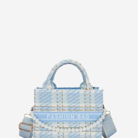 Graphic Print Faux Pearl Top Handle Crossbody Bag Light blue