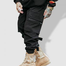 ZAFUL Men’s Buckle and Multi-pocket Design Jogger Cargo Pants Xs Natural black