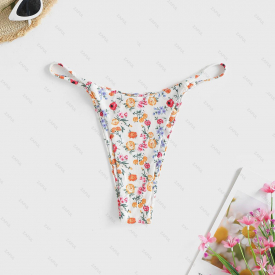 Ribbed Floral Bikini Bottom M White