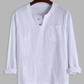 ZAFUL Men’s Front Pocket Solid Henley Shirt Xs White