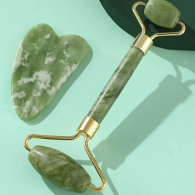 Green Jade Massage Roller and Heart Shape Guasha Board