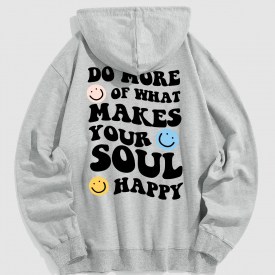 ZAFUL Men’s Smile Face and Letter Printed Streetwear Pullover Hoodie L Light gray