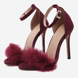 Women Feather Embellished Open Toe Ankle Strap Sandals