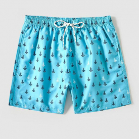 ZAFUL Men’s Anchor Print Pocket Drawstring Beach Shorts M Light blue