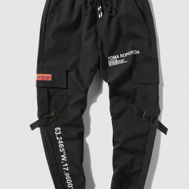 ZAFUL Men’s Letter Print Flap Pockets Cargo Jogger Techwear Pants 2xl Black