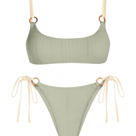 ZAFUL Ribbed O Ring Contrast Strap Tanga Bikini Swimwear L Light green