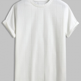 ZAFUL Jacquard Towel Cloth Textured Short Sleeves T-shirt S White