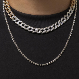 2Pcs Rhinestone Ombre Chain Lock Necklaces