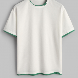 ZAFUL Men’s Color Spliced Textured Short Sleeves T-shirt L White