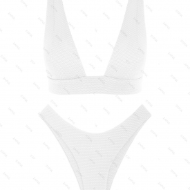 ZAFUL Textured Plunge High Cut Bikini Swimwear S White