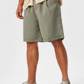 ZAFUL Solid Color Cotton and Linen Textured Suit Shorts M Green
