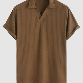 ZAFUL Solid Color V Neck Stretchy Short Sleeves T-shirt Xxl Light coffee