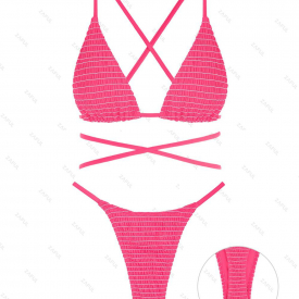 ZAFUL Tie Flossing Criss Cross Smocked Shirred Thong Triangle Bikini Swimwear S Light pink
