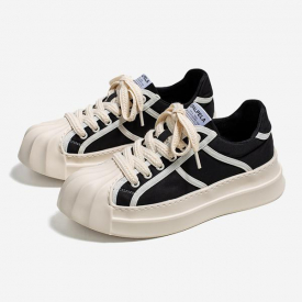 Men Men’s Shell Shape Toe Braided Lace Up Thick Bottom Casual Skateboard Shoes