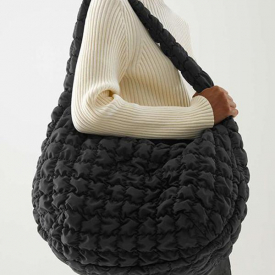 Women’s Fashion Daily Solid Color Ruched Quilted Padded Puffer Design Bubble Textured Oversized Shoulder Cloud Bag