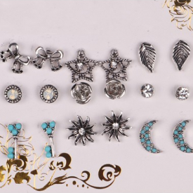 Rhinestone Decorated Various Shape Metal Earring Set