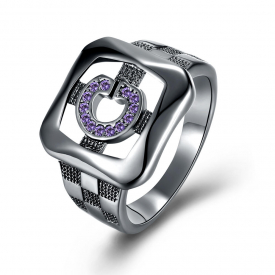 INALIS 14mm Elegant Shiny Zircon Ring Gun Black Plated Ring Wholesale for Women