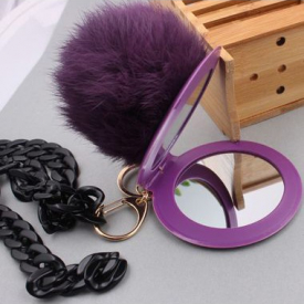Purple Furry Ball Decorated Mirror Pendant Sweater Necklace
