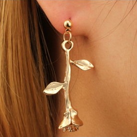 Flower Branch Shape Gold Metal Earrings for Woman